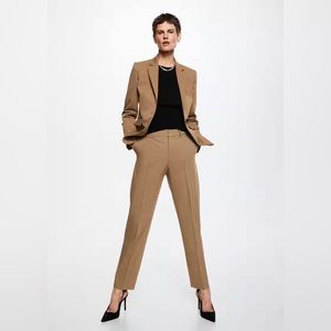 Mango Brown Pleated Suit Pants